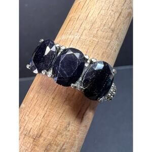 NEW midnight sapphire three stone ring in stainless steel size 7